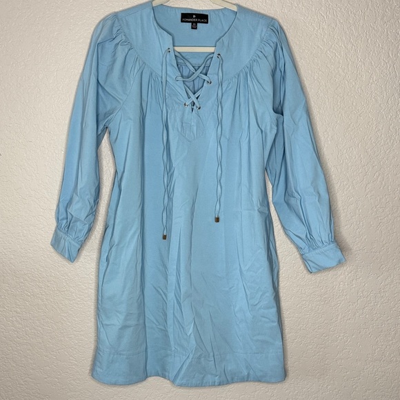 Pomander Place Baby Blue Robbie Dress long sleeve lace up strappy Scandi girl - Picture 2 of 8